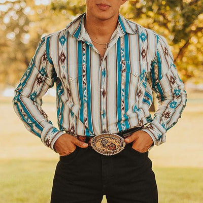 Damon – Lässiges Herrenhemd mit Retro-Print und langen Ärmeln