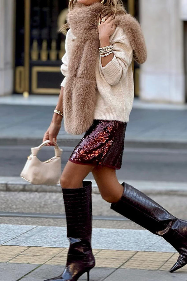 Caroline® | Sexy, einfarbiger, lässiger Langarmpullover mit großem V-Ausschnitt