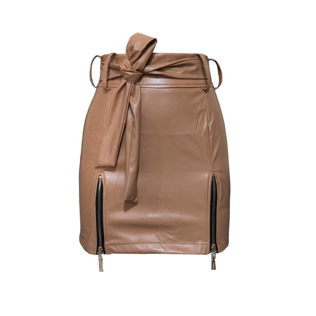 Damen Kurzer Bandage Wolff Leder Minirock – Aelonia