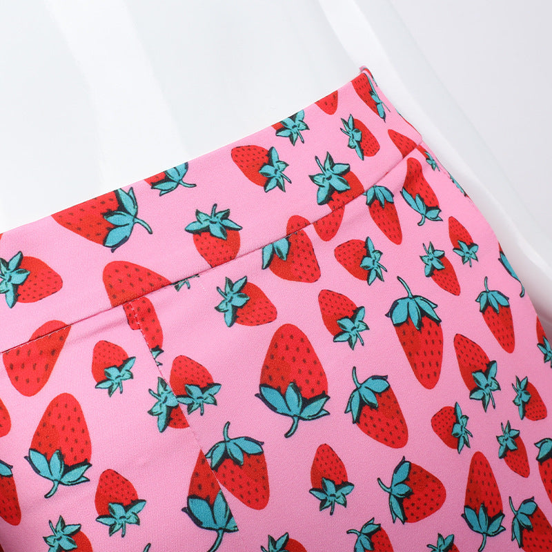 Joanne – Kirschdruck A-Linien-Minirock mit hohem Bund und Schlitz