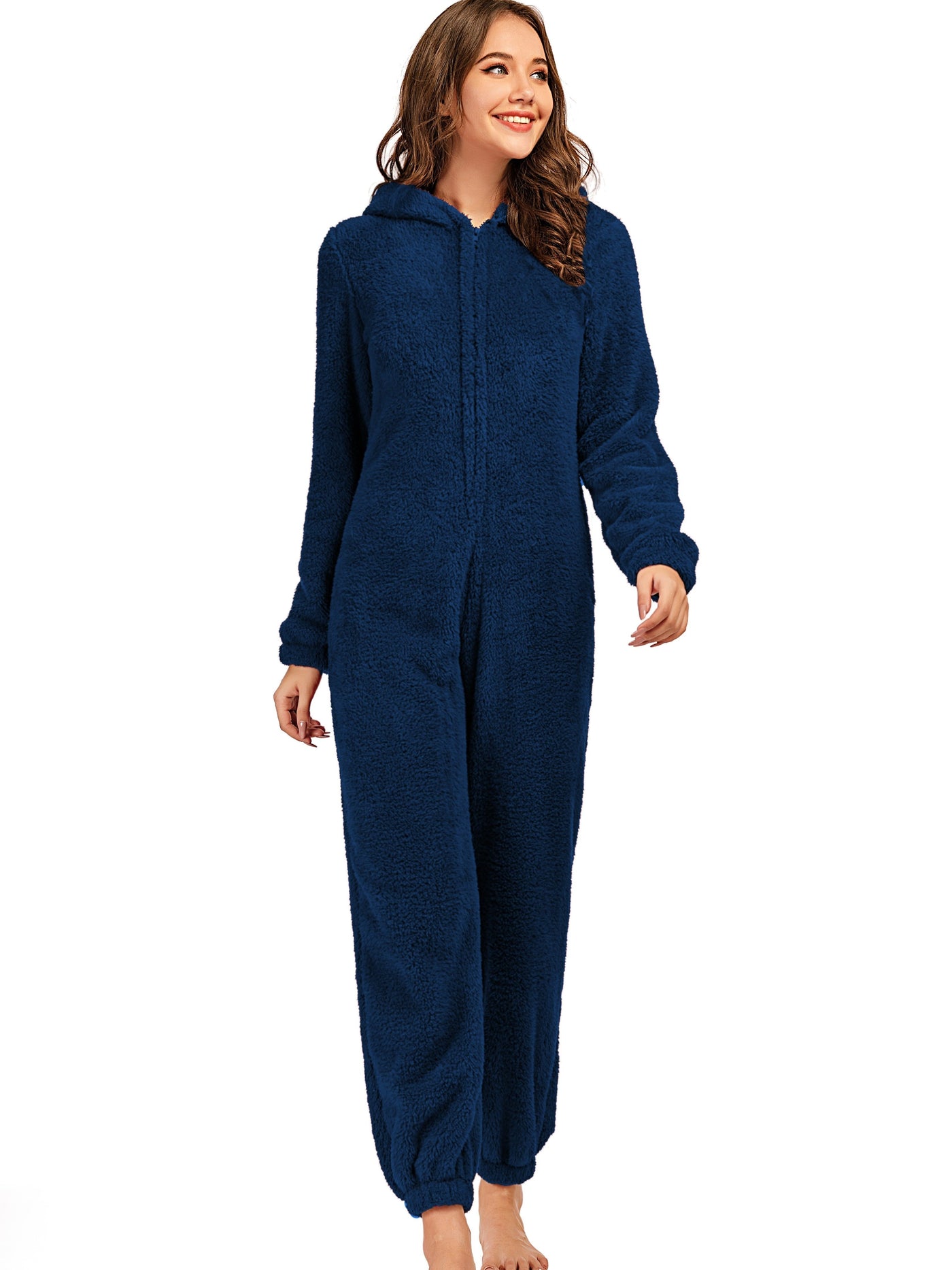 Reißverschluss Teddy-Jumpsuit mit Kapuze