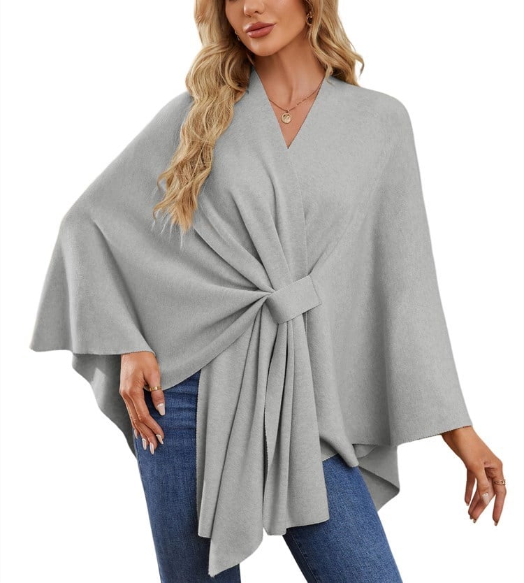 Eleganter Wickelponcho Ivory Weiß - Clara