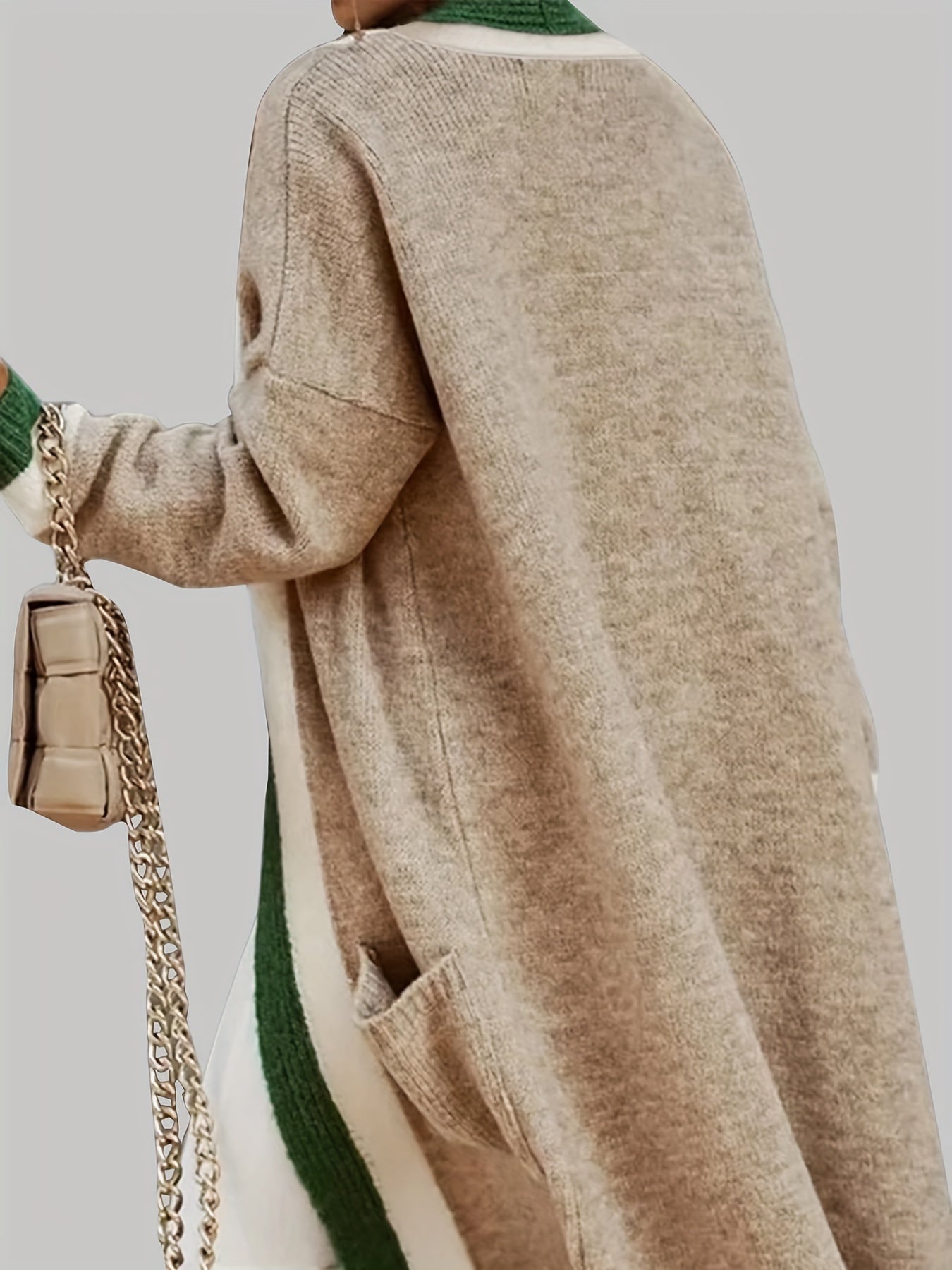 Langer Cardigan mit Offener Vorderseite - Farbkontrast-Design