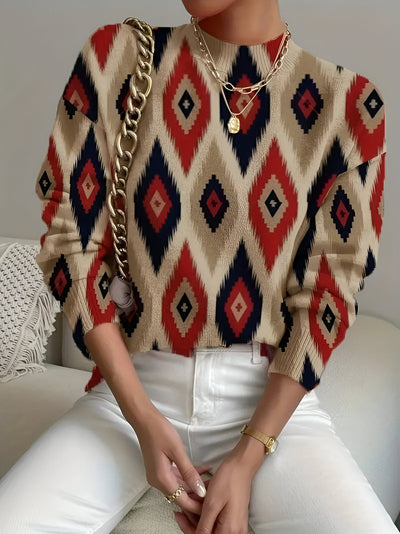 Frieda | Gemütlicher Pullover mit Stehkragen und Print