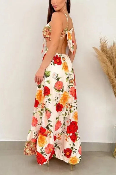 Hana® | Blooming Rose – Maxikleid mit Cut-Outs und Binderücken am Rücken