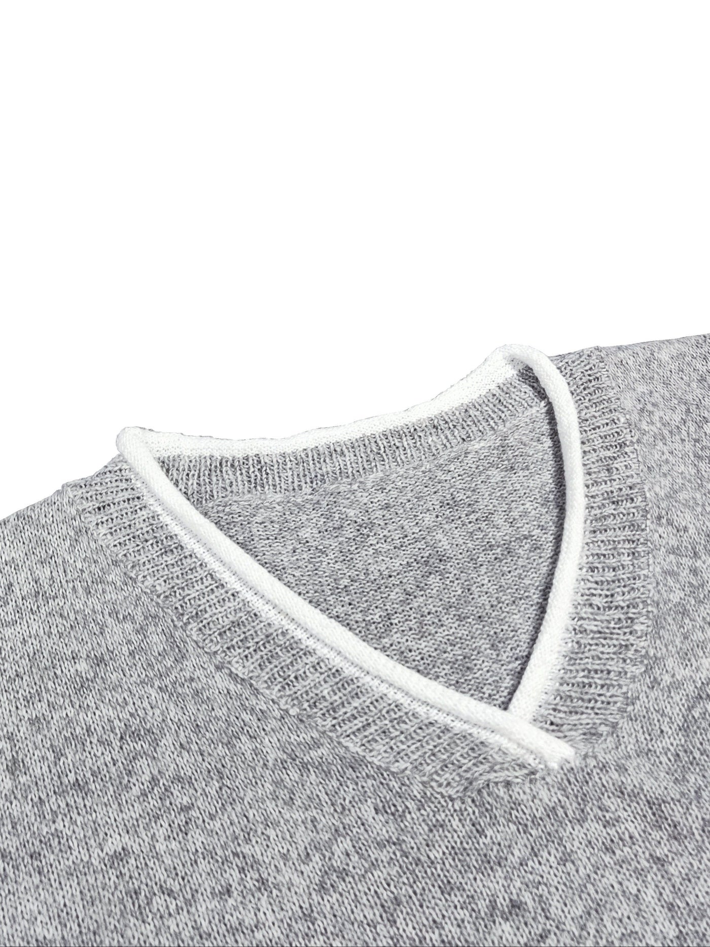 Grauer V-Ausschnitt Pullover mit Kontrastdetails - Ella