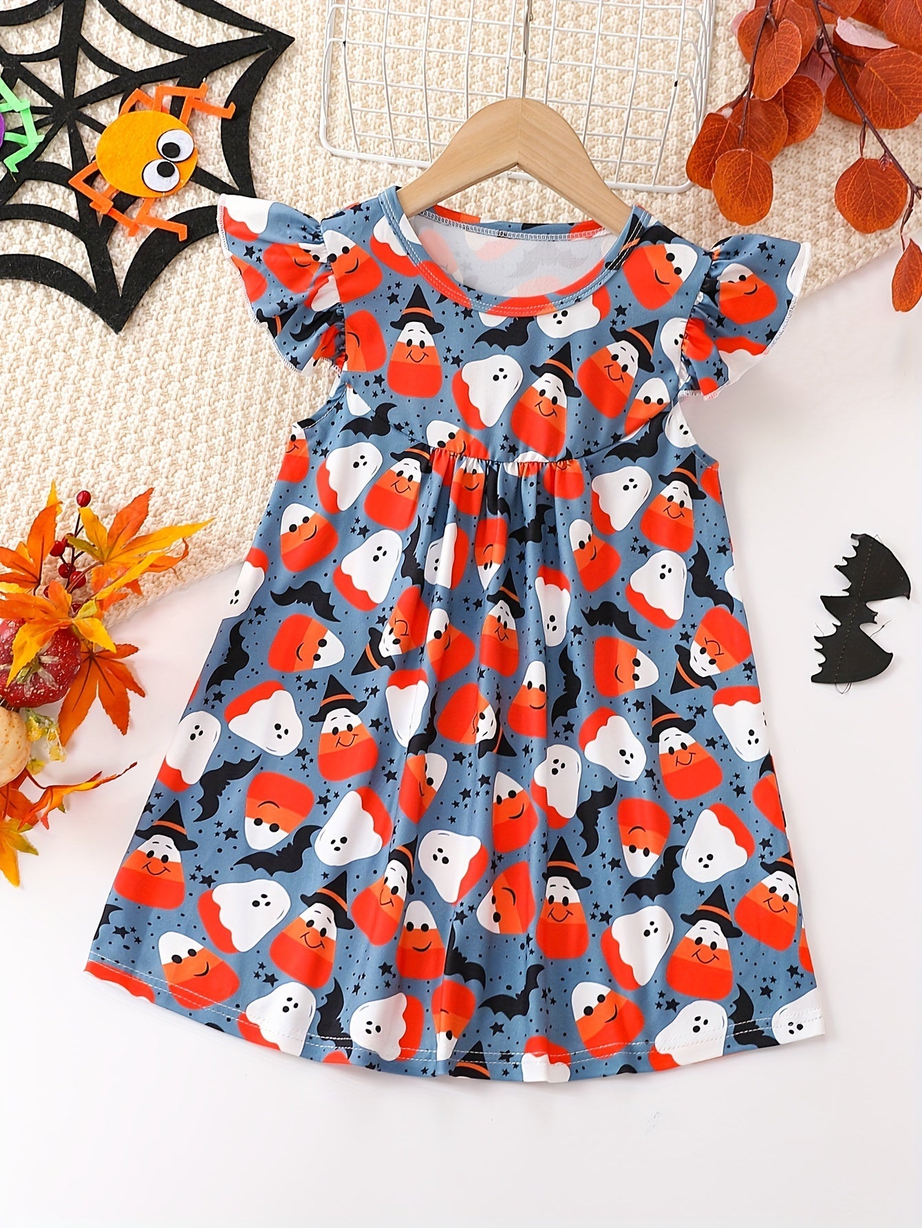 Mädchen Kleid mit niedlichem Cartoon-Allover-Print und Rüschenärmeln – Pink