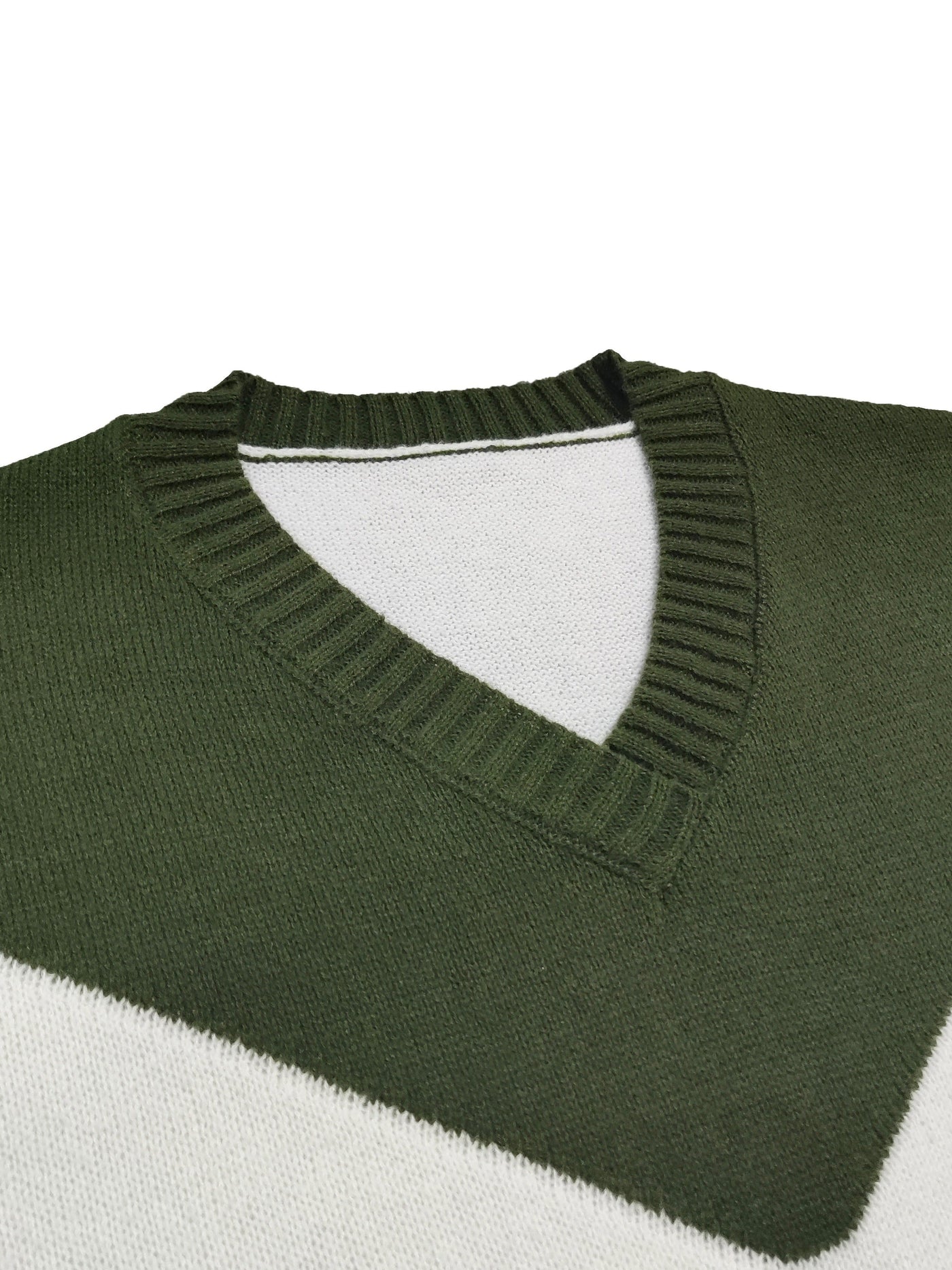 Grüner V-Ausschnitt Colorblock Pullover - Lena