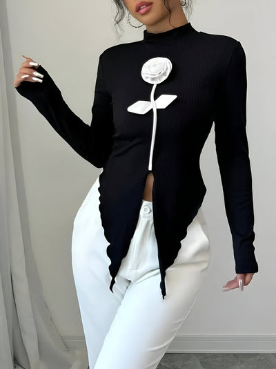 Odelina | Elegantes Langarm-T-Shirt mit hohem Kragen