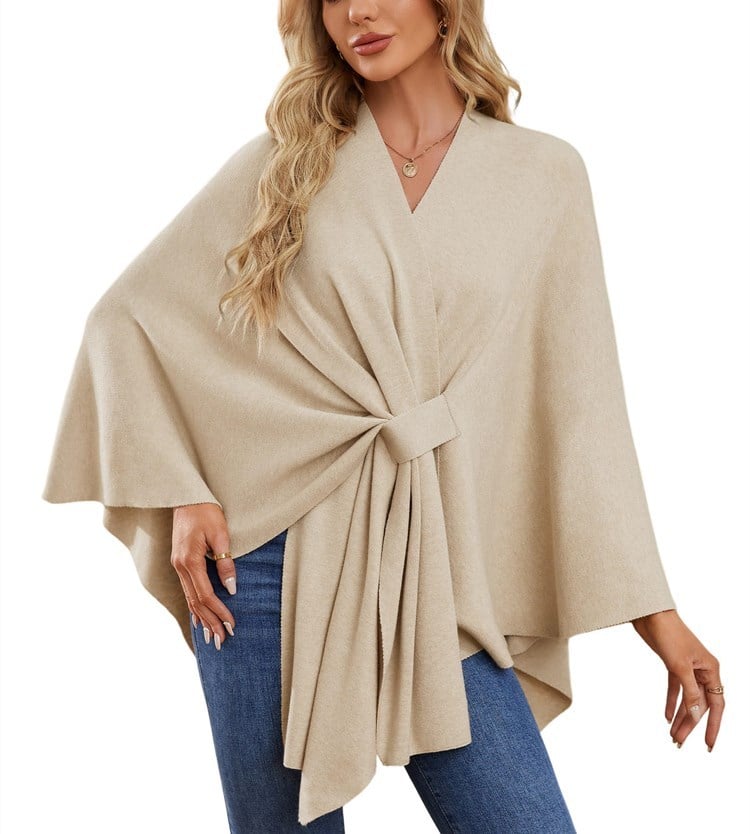 Eleganter Wickelponcho Ivory Weiß - Clara