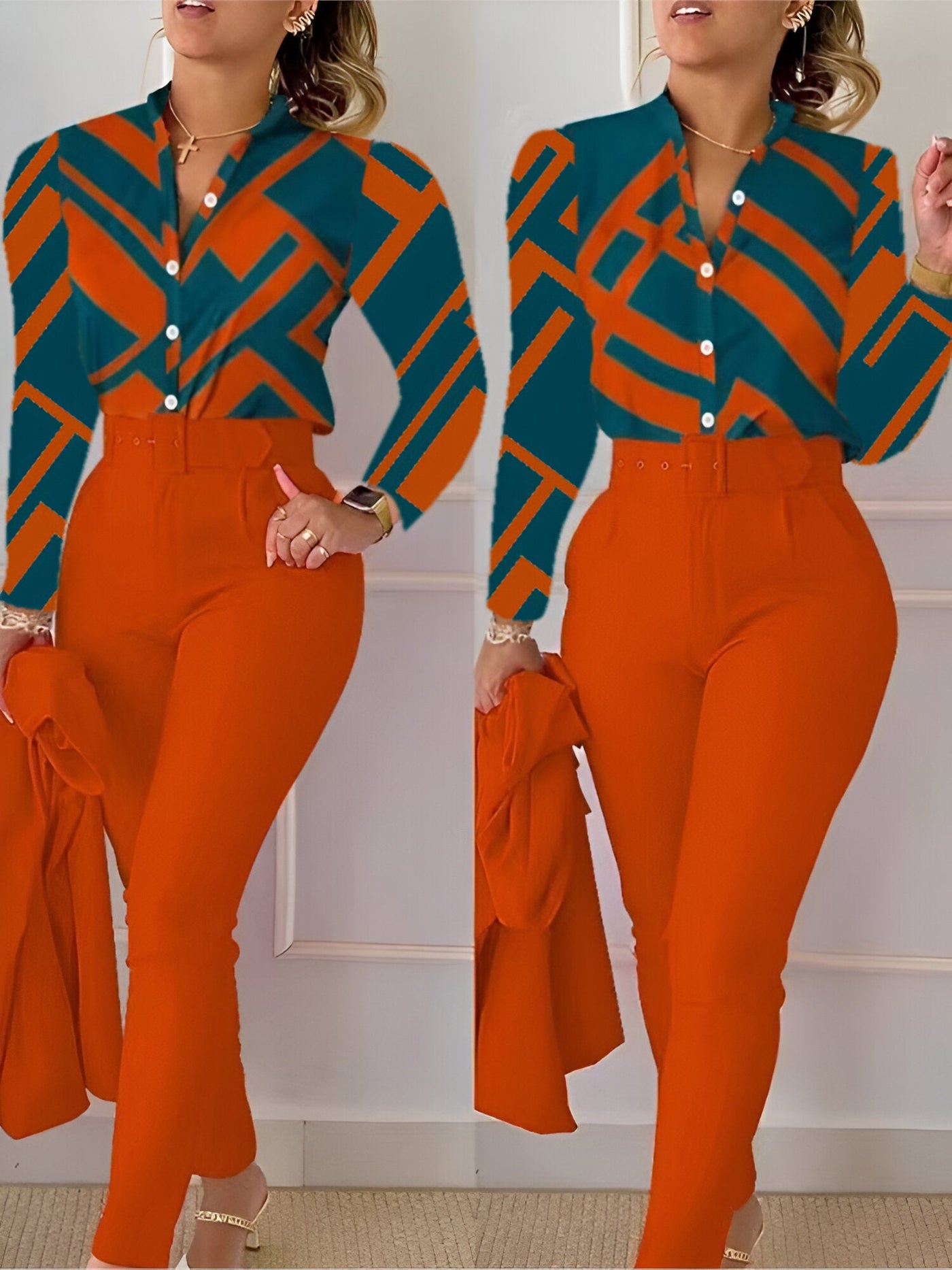 Aranka |  Oberteil mit V-Ausschnitt und hochtaillierte Hose (Saison 1)