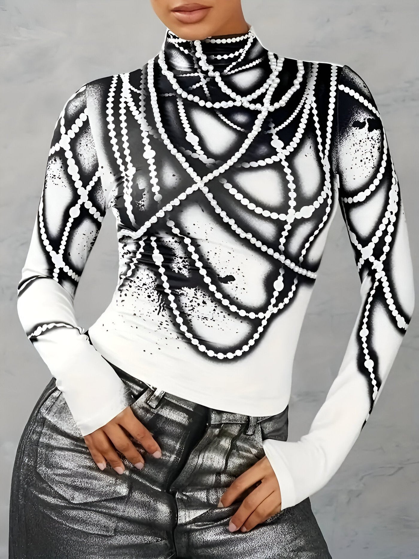 Jerrica | Lässiges Strickoberteil mit abstraktem Druck