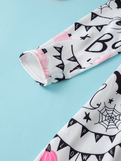 Baby Mädchen Kleid – Cartoon Kürbis & Geister Print