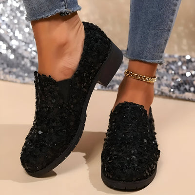 Mona | Stylische Loafer mit Chunky Heel und Pailletten