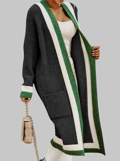 Langer Cardigan mit Offener Vorderseite - Farbkontrast-Design