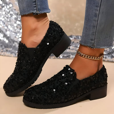 Mona | Stylische Loafer mit Chunky Heel und Pailletten