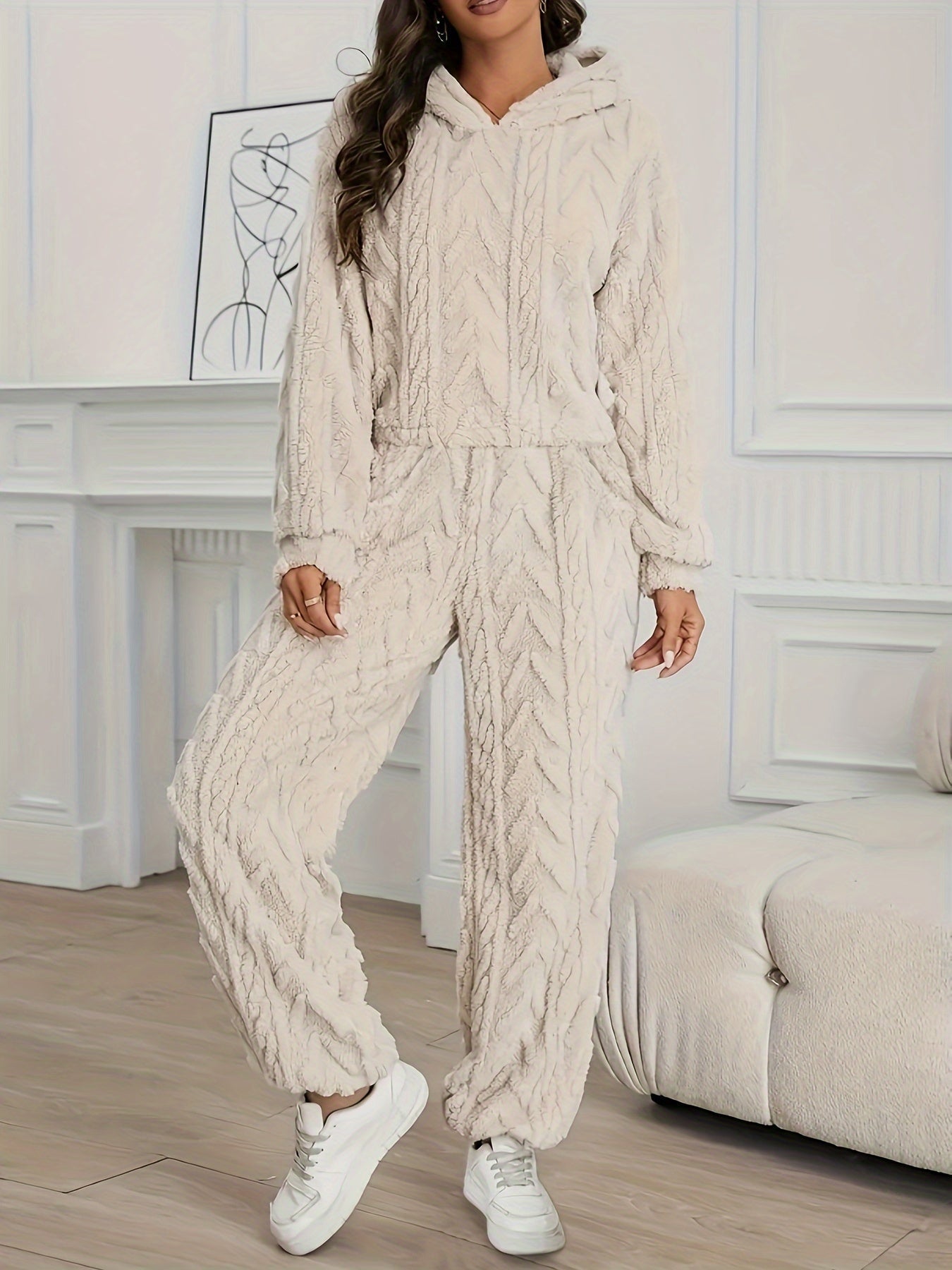 Damen Elegantes Langarm-Fleece Hoodie Set