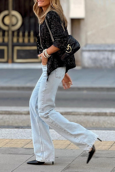 Leila® | Lässige, modische, klassische Jacke mit Pailletten