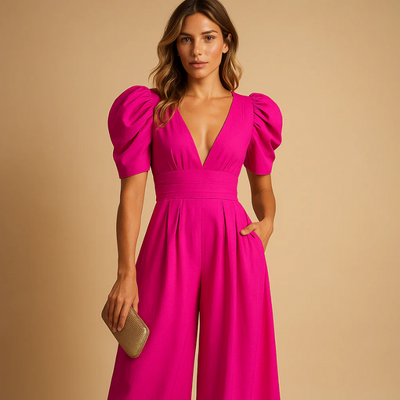 Eleganter V-Ausschnitt- Jumpsuit für Damen | Hochzeitsgäste