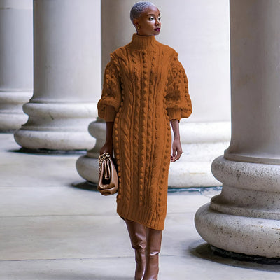 Elsbeth | Elegantes Rippstrick-Turtleneck-Midi-Kleid