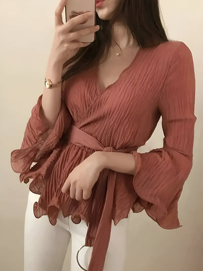 Mais | Elegante V-Ausschnitt-Bluse mit Schleife und Rüschen