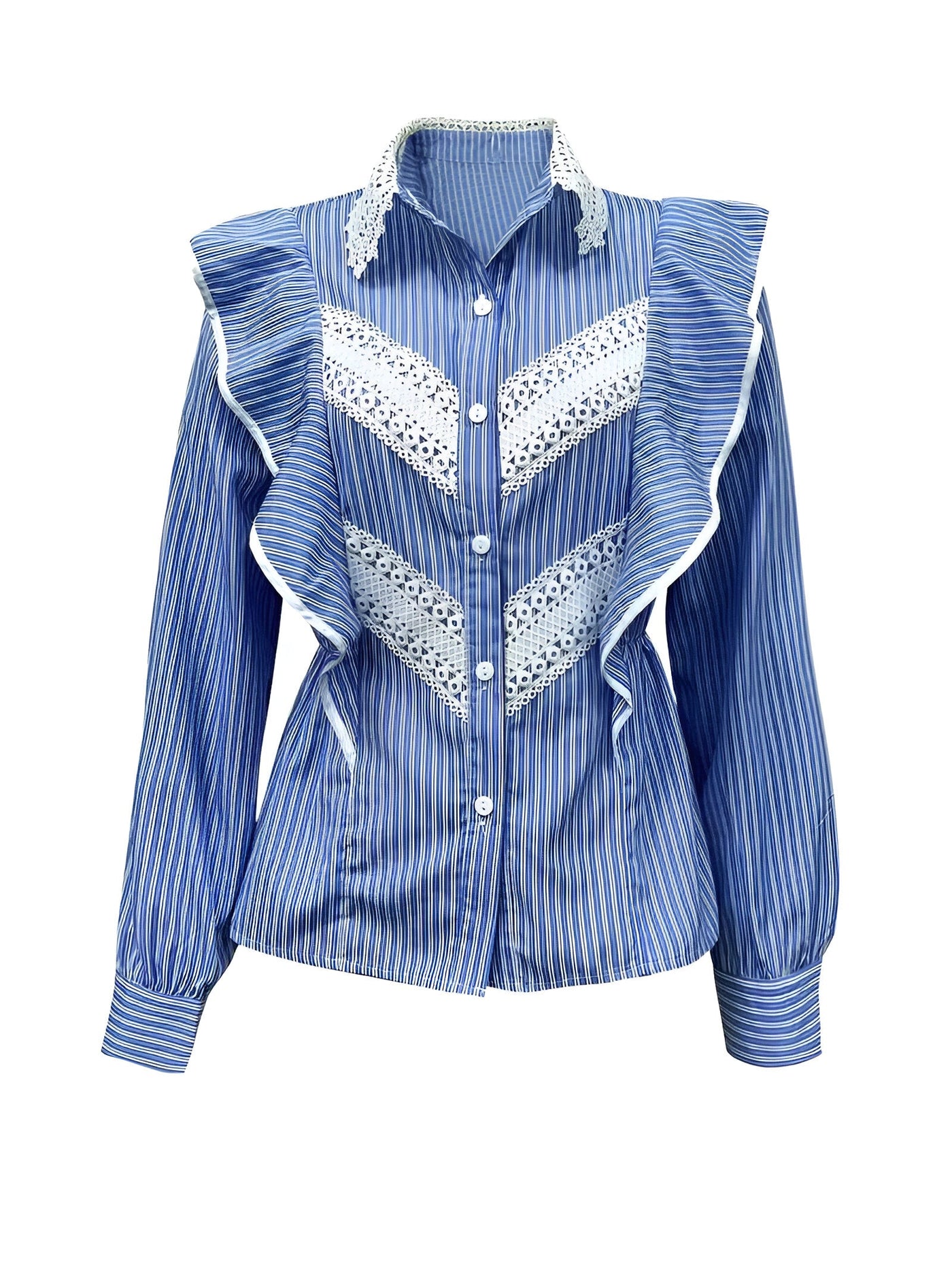 Marleisha | Elegantes gestreiftes Langarmshirt mit Spitze und Rüschendetails