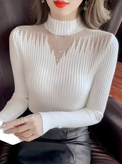 Jaycelyn | Eleganter Ripstrick-Pullover mit Mesh-Einsätzen