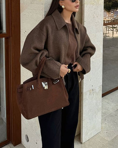 Luxuriöse Damenjacke mit Reißverschluss und übergroßen Ärmeln