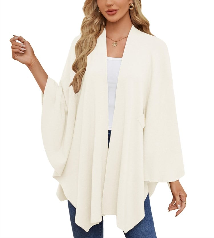 Eleganter Wickelponcho Ivory Weiß - Clara