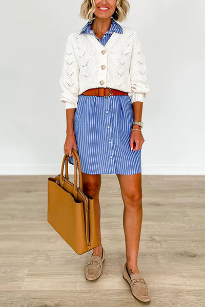 Naomi® | Gestreiftes Hemdkleid mit kurzen Ärmeln und Daunen