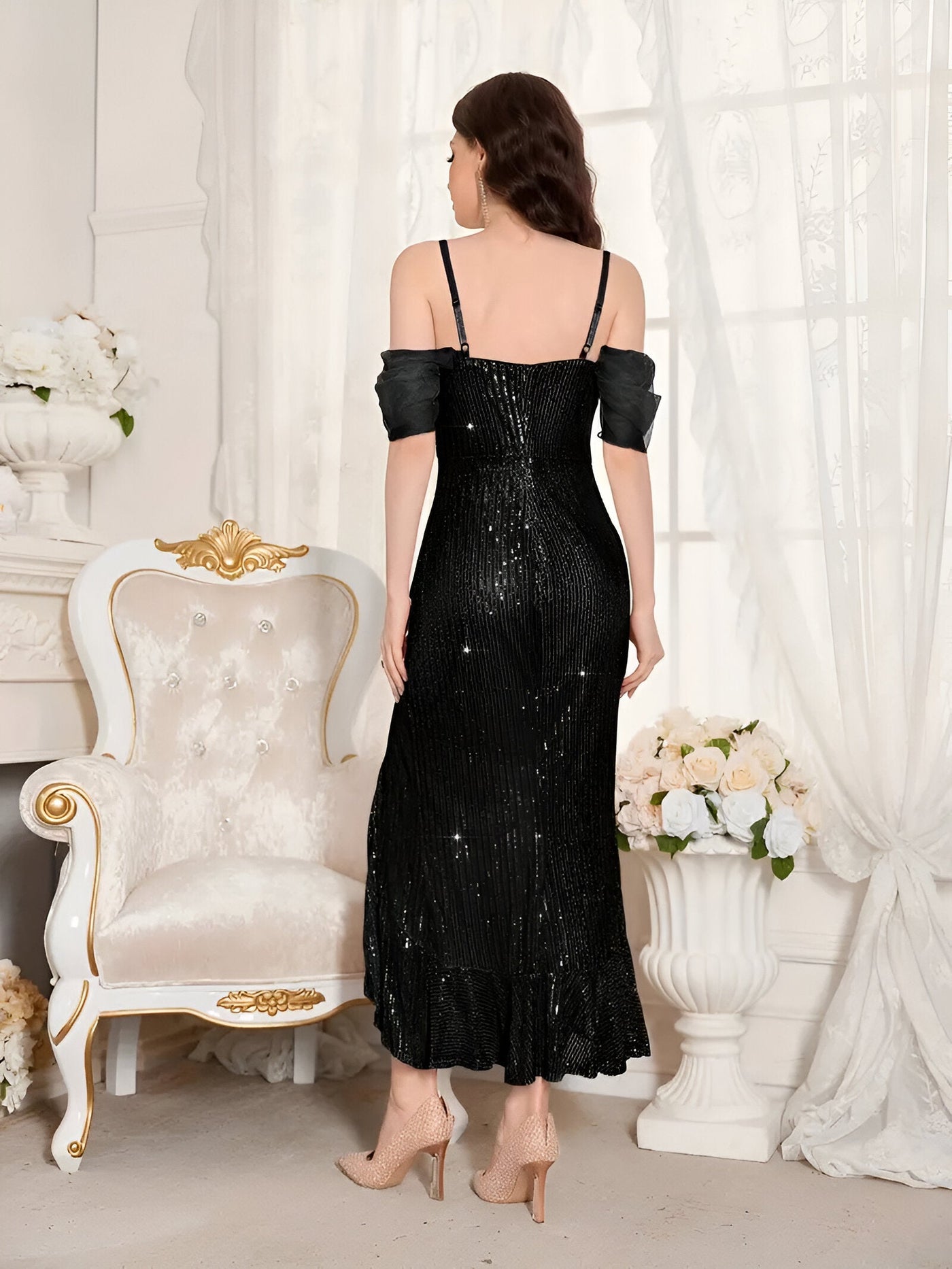 Beate | Glamouröses Cold-Shoulder Paillettenkleid
