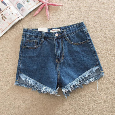 Patricia – High Waist Denim-Shorts mit Vorderseite kurz und Rückseite lang