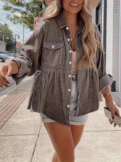 Graue Cordjacke mit Knopfleiste - Ella