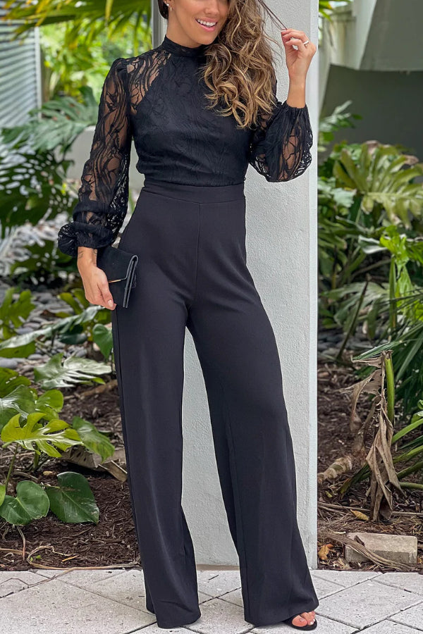 María Fernanda® | Schwarzer Overall mit Spitzenoberteil und offenem Rücken