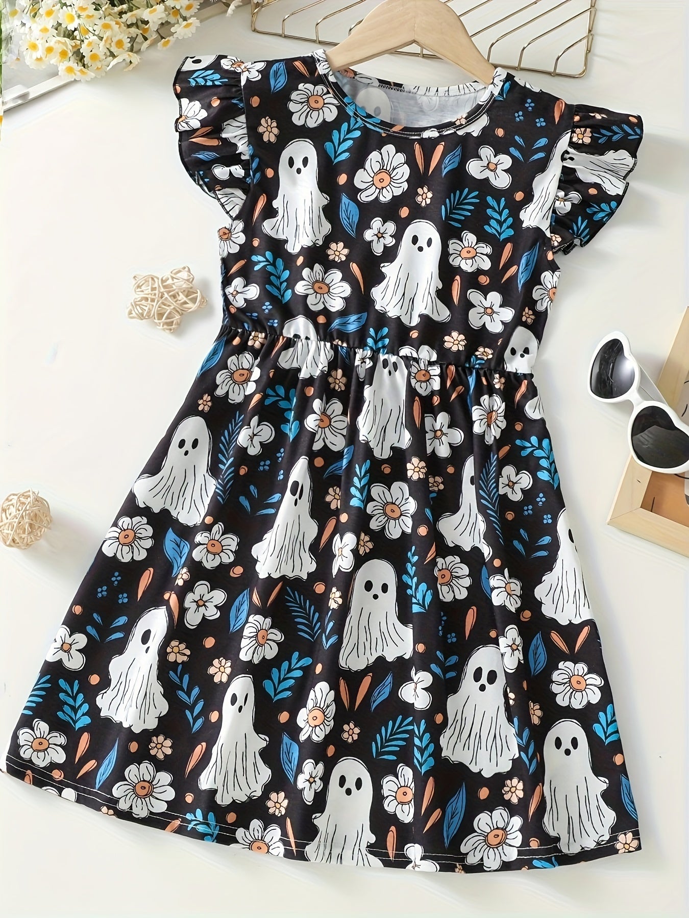 Mädchen Fit-and-Flare Kleid mit Geister-Print