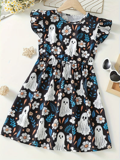 Mädchen Fit-and-Flare Kleid mit Geister-Print