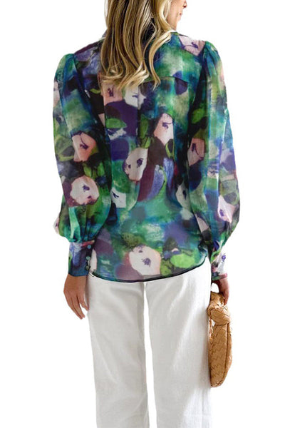 Madison® | Personalisiertes, langärmliges Button-Down-Hemd mit Batikmuster und V-Ausschnitt