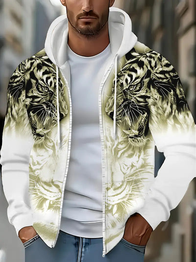 Murillo – Lässige Langarm Kapuzenpullover Jacke Mit Tigerprint