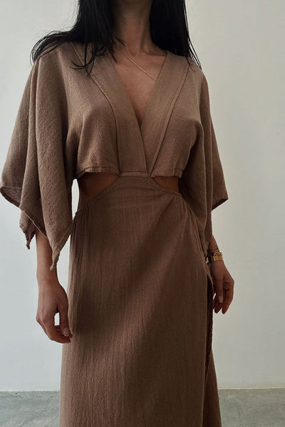 Elvira® | Schickes Kleid aus Baumwolle und Leinen mit freiliegender Taille