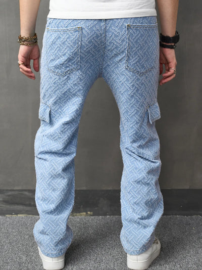 Aponte - Herrenjeans Hellblau Weites Bein Casual Stil