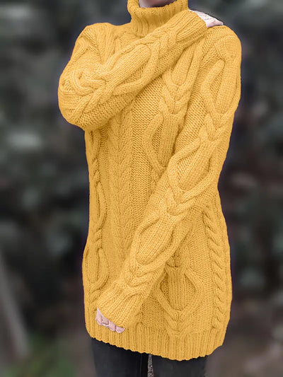 Narda - Klobig Kabel Gestrickt Rollkragen Kleid