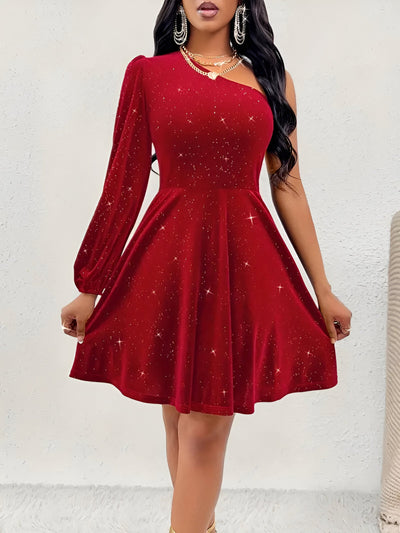 Maja | Elegantes One-Shoulder Ruffle Hem Kleid