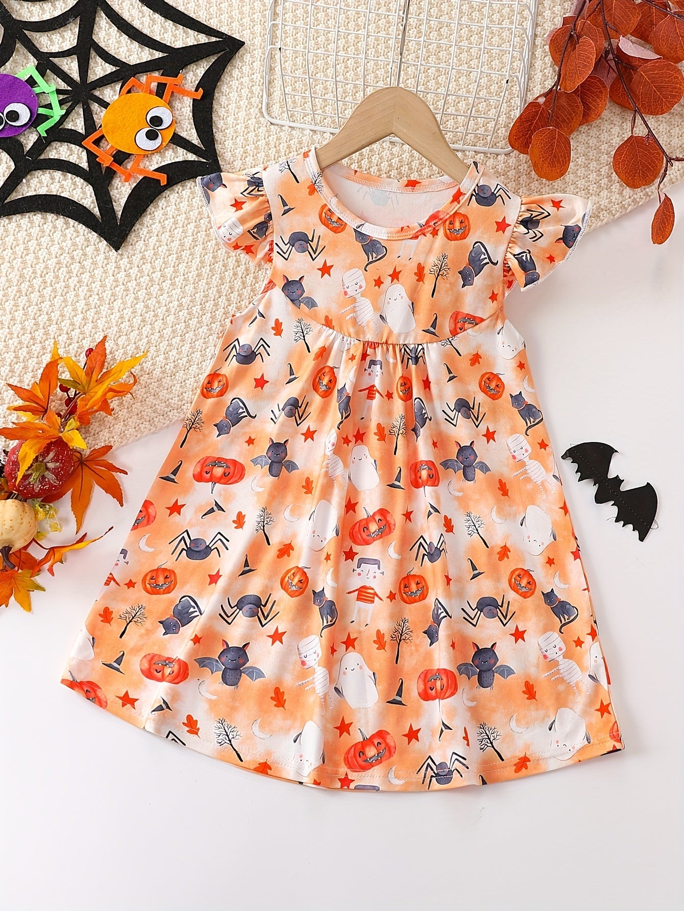 Mädchen Kleid mit niedlichem Cartoon-Allover-Print und Rüschenärmeln – Pink