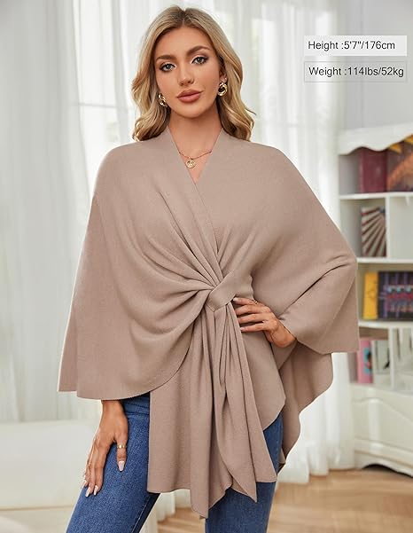 Eleganter Wickelponcho Ivory Weiß - Clara