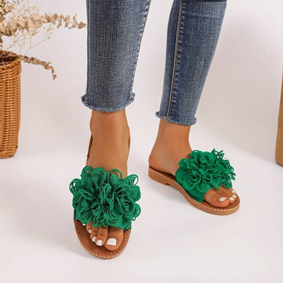 Sandalen mit flacher Sohle und Blumendetailsfür Frauen - Siryanna