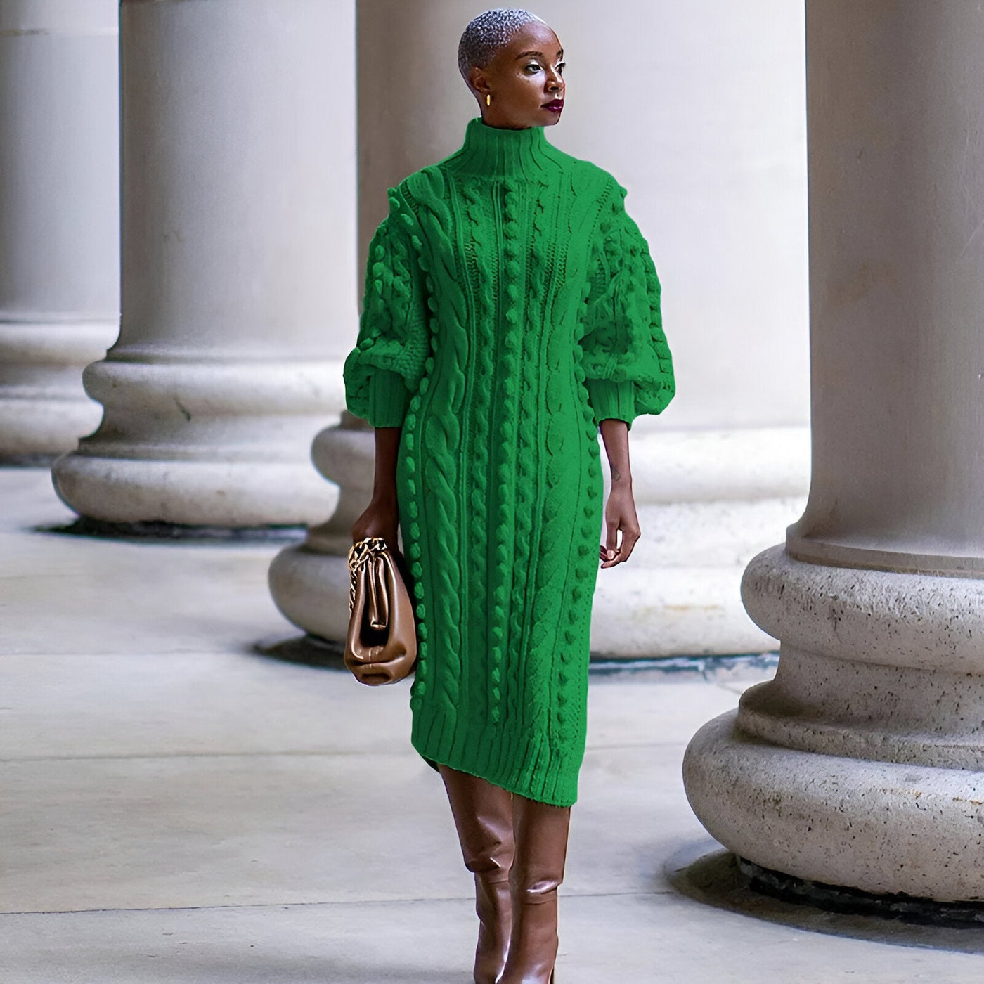 Elsbeth | Elegantes Rippstrick-Turtleneck-Midi-Kleid