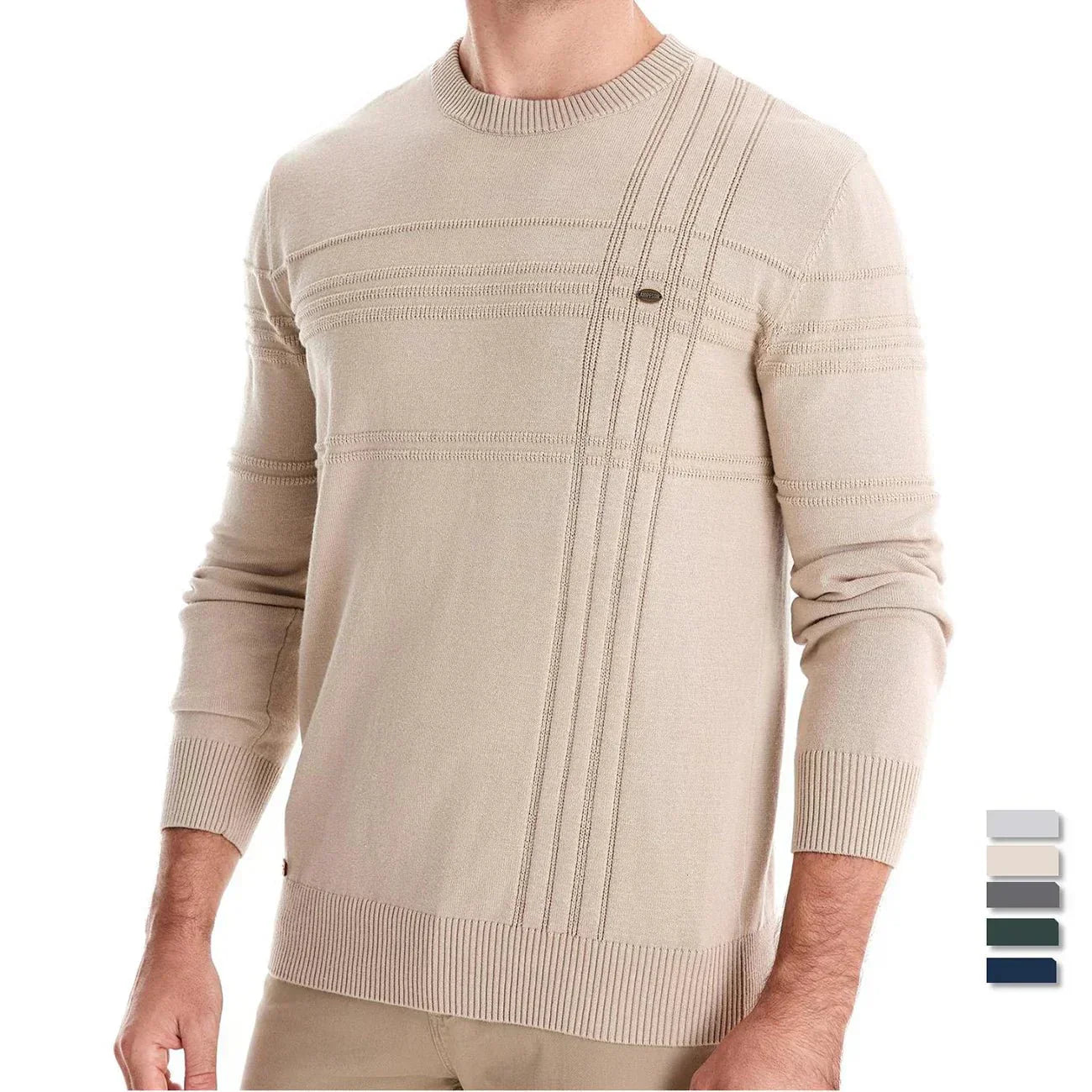 Eleganter Pullover mit Karomuster Hellgrau - Leo