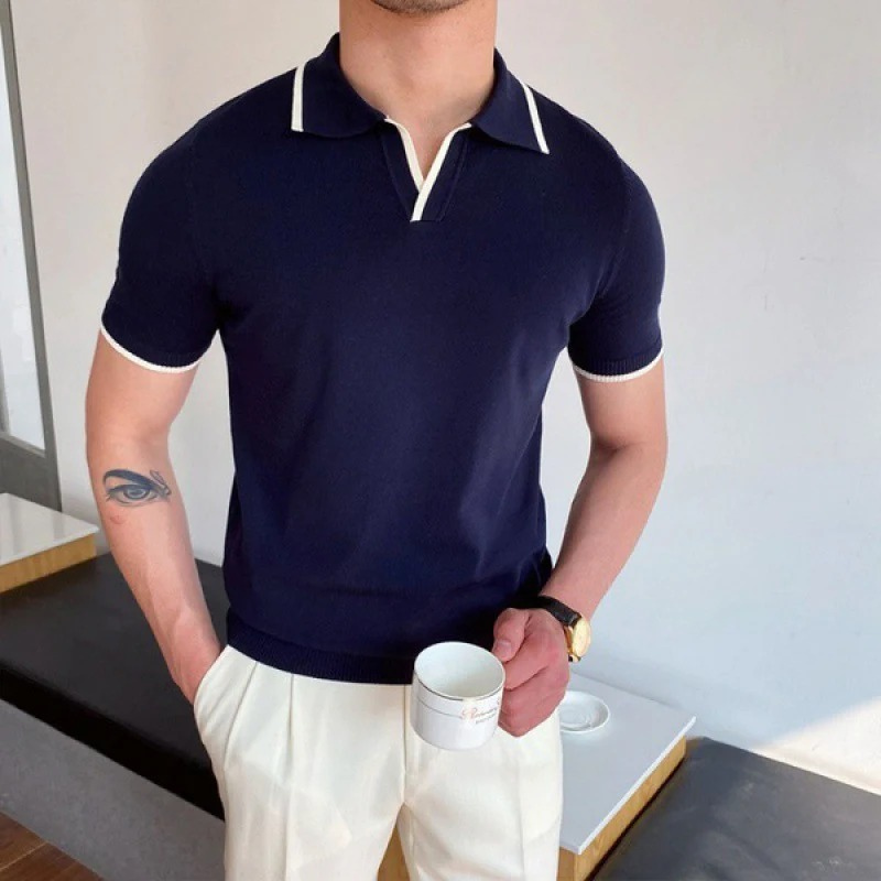 Herren Sommer-Poloshirt mit V-Ausschnitt | Kurzarm