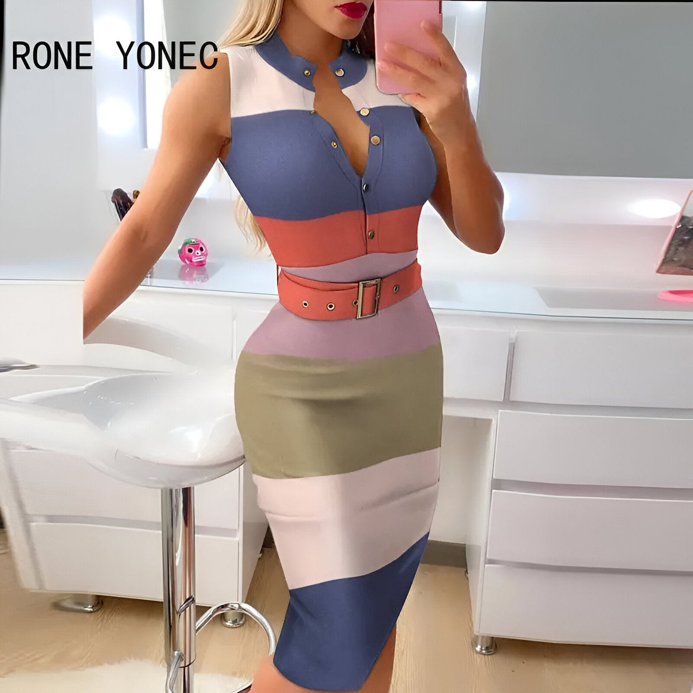 Dora | Mühelos schick: Gestreiftes, ärmelloses Midi-Strickkleid