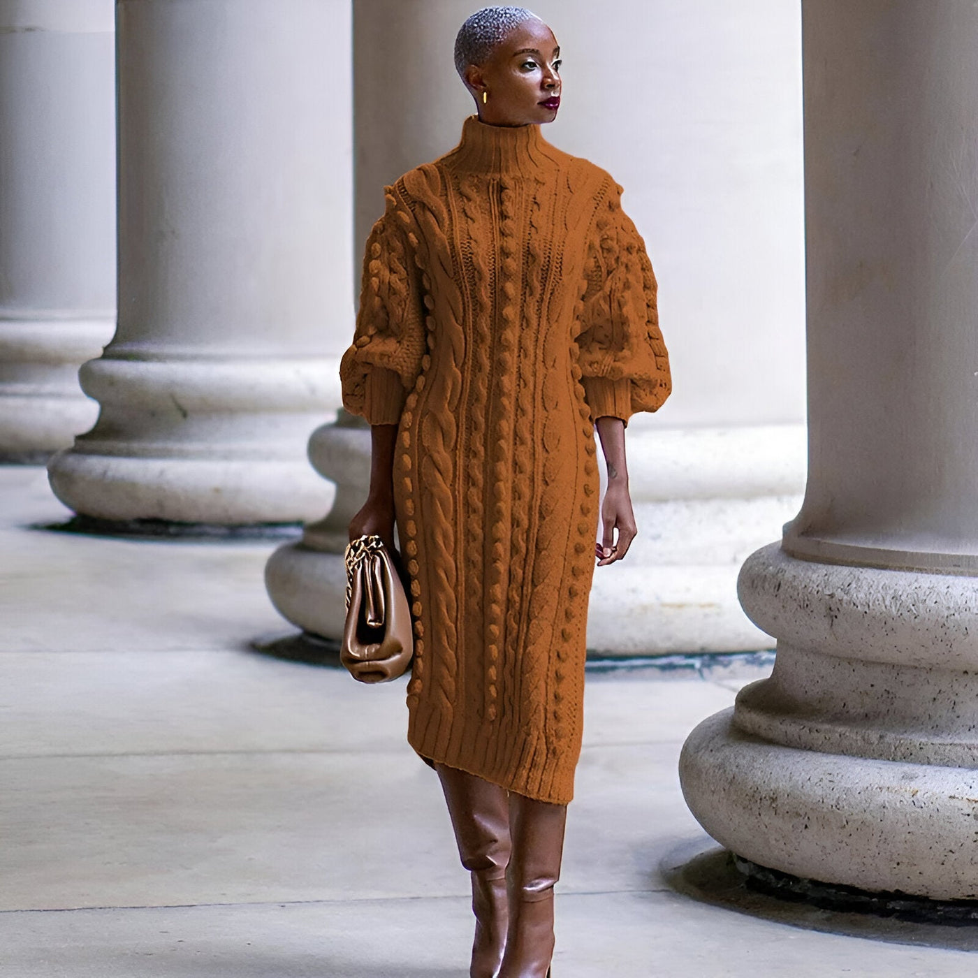 Elsbeth | Elegantes Rippstrick-Turtleneck-Midi-Kleid